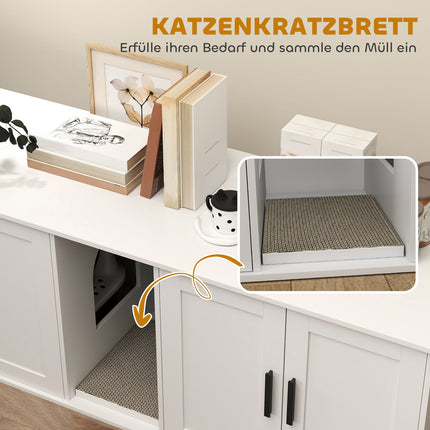 Cat Litter Cabinet with Door, White, 145 x 49 x 51 cm