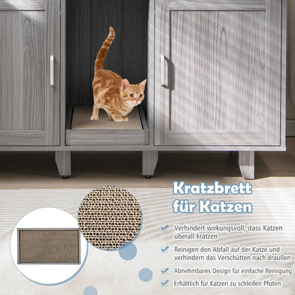 Cat Litter Cabinet with Scratch Pad & Dual Doors, Grey