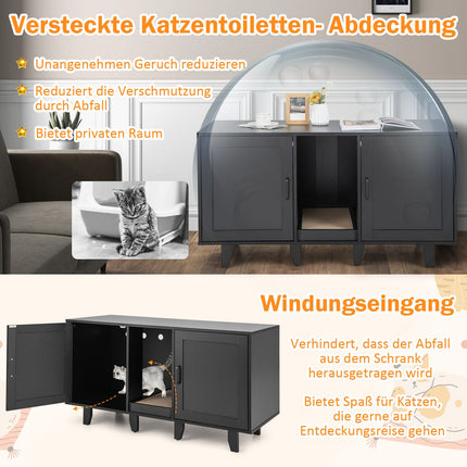 Cat Litter Cabinet with Scratching Board, 2 Doors, Black