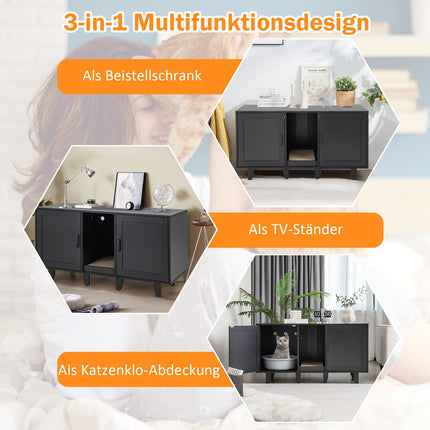 Cat Litter Cabinet with Scratching Board, 2 Doors, Black
