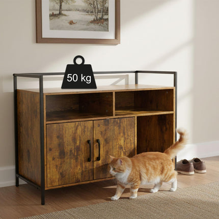 Cat Litter Tray Cabinet with Storage and Litter Mat