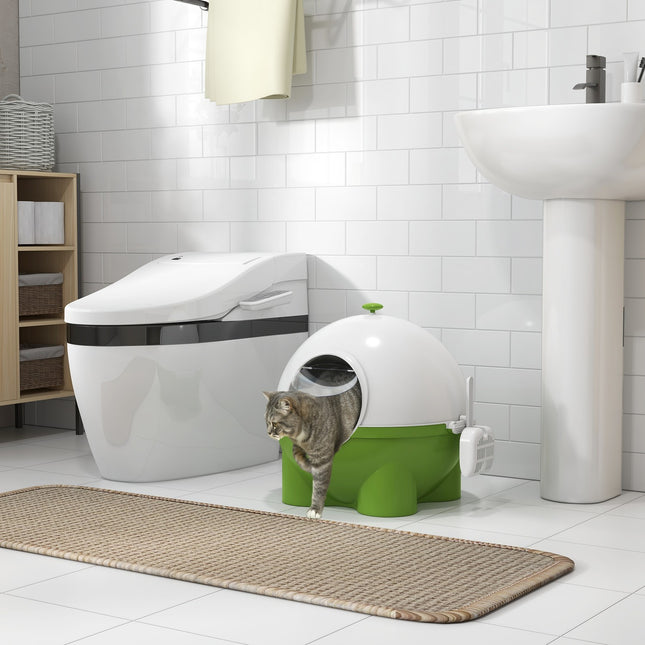 Cat litter tray with lid & scoop, indoor green, for cats up to 4 kg