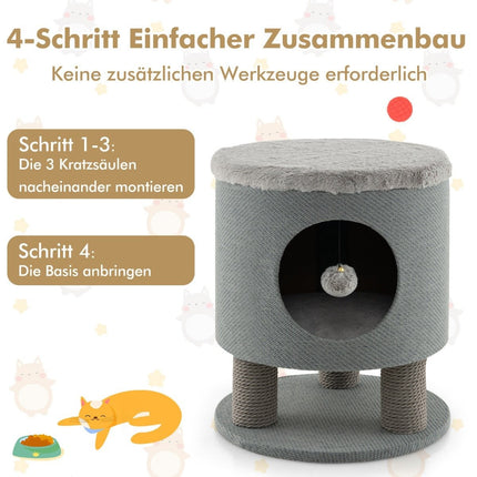 Cat Ottoman with Sisal Posts & Plush Seat, 40x40x47 cm, Gray
