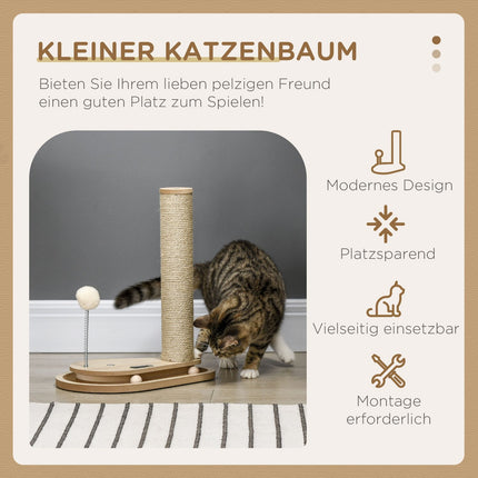 Cat scratching post with wooden ball toy, 40 cm, natural