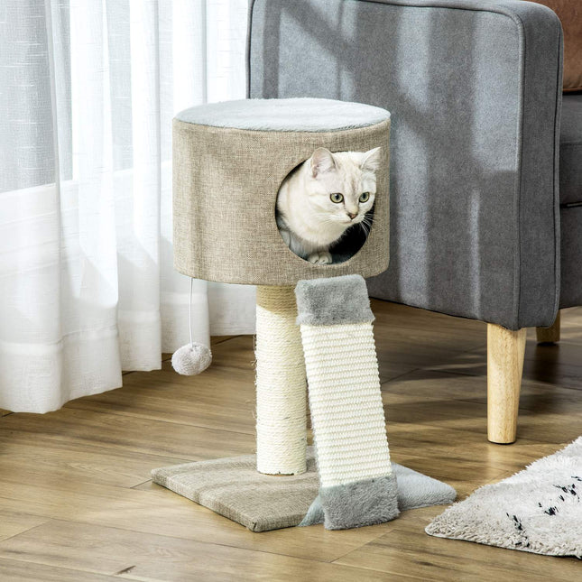 Cat Scratching Tree With Play Ball, Grey, 30x30x50 cm
