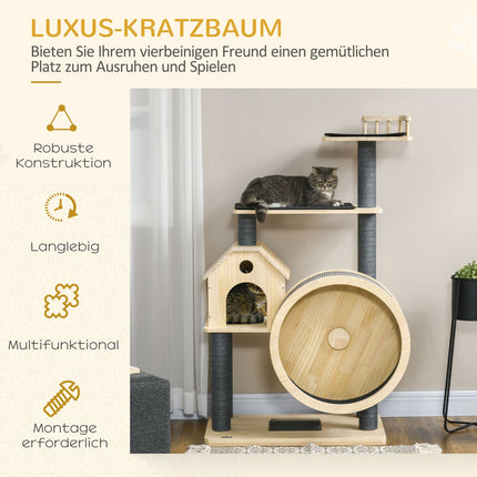 Cat Scratching House on wheels, sisal, pine, 4 floors