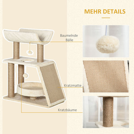 Small cat scratching post with bed and play ball - 76 cm
