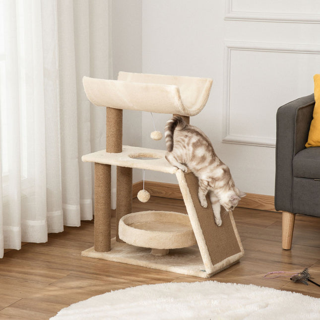 Small cat scratching post with bed and play ball - 76 cm