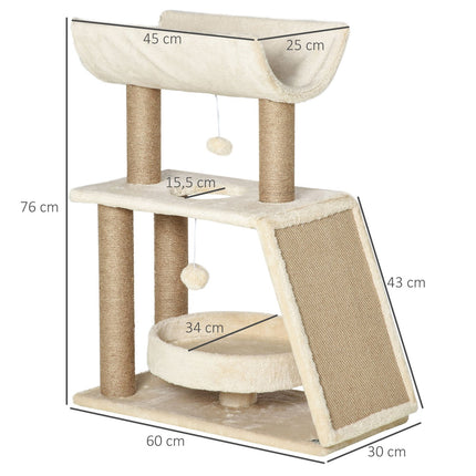 Small cat scratching post with bed and play ball - 76 cm