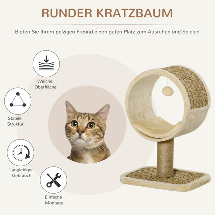 Cat scratching post, jute stem, toys, khaki/brown, 40x30x56cm