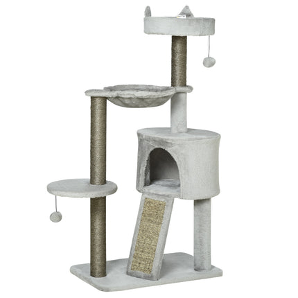 Cat scratching tree with cave & sisal, 113 cm, light grey