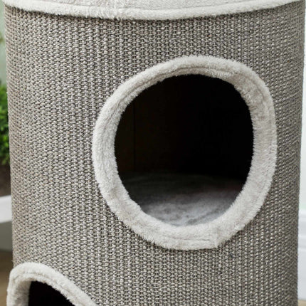 Cat Scratching Tower, 2 Levels, Sisal & Plush, Light Grey