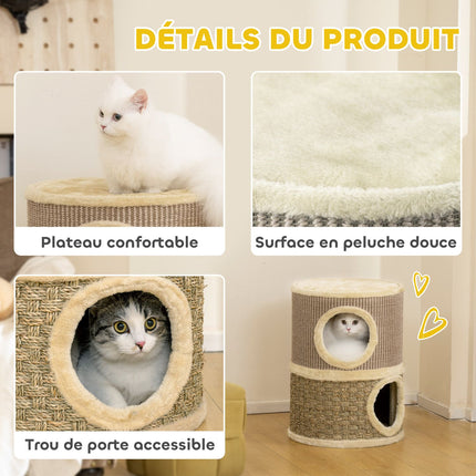 Cat Scratching Tower, 49cm, 2-Level, Plush Edge, Khaki