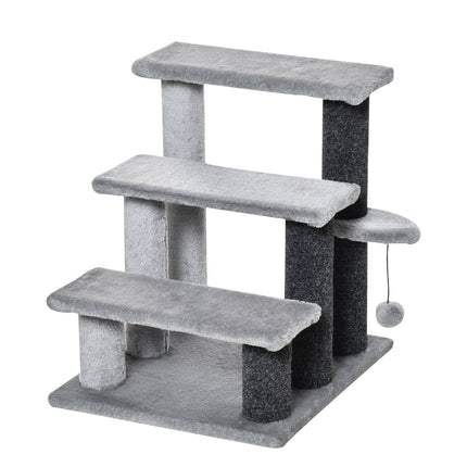 Pet stairs, 3 steps with play ball, plush gray 45x40x48cm