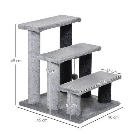 Pet stairs, 3 steps with play ball, plush gray 45x40x48cm
