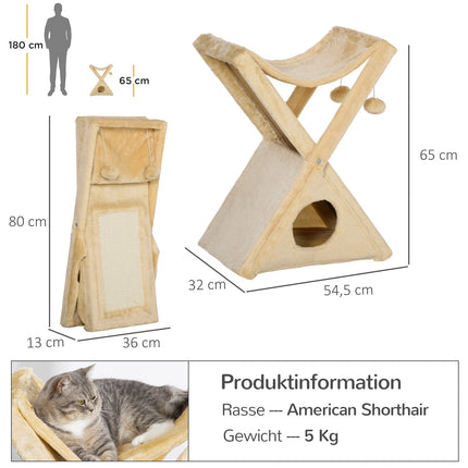 Beige Cat Tower – Scratching Post, Cave and Hammock