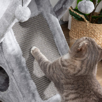 Gray cat tower with hammock and cave, sisal and plush