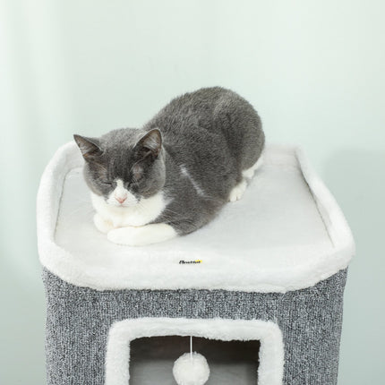 Cat Tower with 3 Caves, Gray, Chipboard, Play Balls