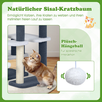 Cat Tower with Sisal Post & 4 Platforms, Grey