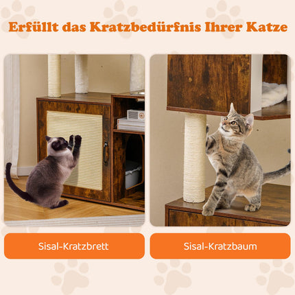 Cat Tower with Sisal Post, Hidden Litter Box, Brown