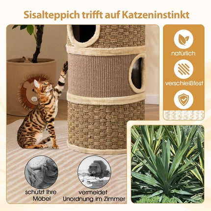 Cat Tower with Sisal, Seagrass, 3 Hideouts, Ø 36 cm