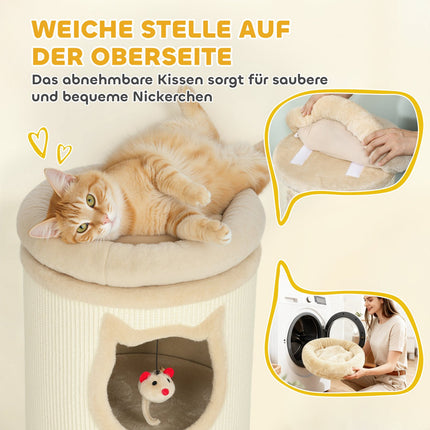 Cat Tower with Washable Bed, 96 cm, 3 Hideouts, Grey