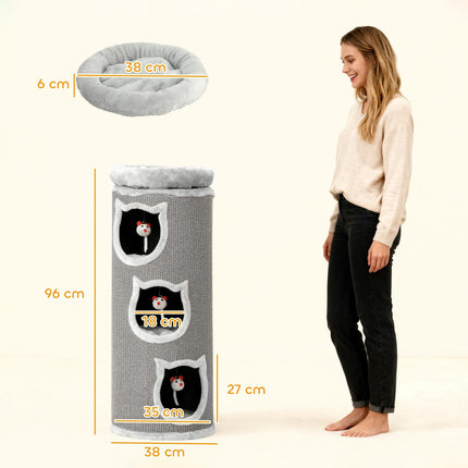 Cat Tower with Washable Bed, 96 cm, 3 Hideouts, Grey