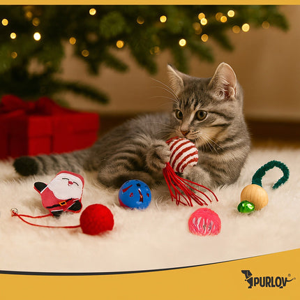 Cat Toy Set, 6 Pcs, Balls, Springs, Pompoms