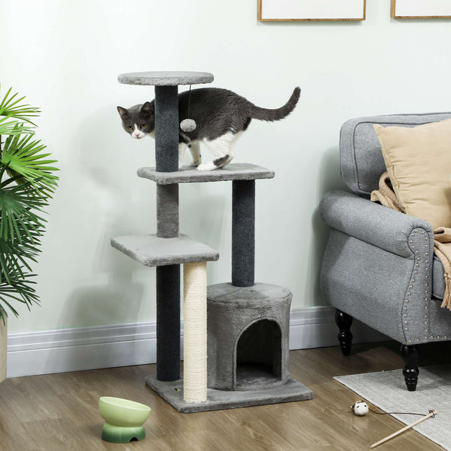 Cat Tree 103 cm with Platforms and Sisal Posts, Grey