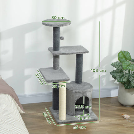 Cat Tree 103 cm with Platforms and Sisal Posts, Grey