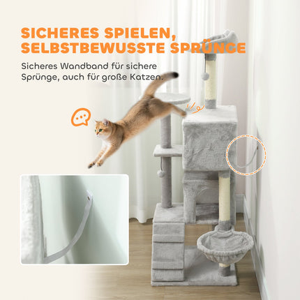 Cat Tree 140 cm, Multi-Level, Sisal Posts, Hammock