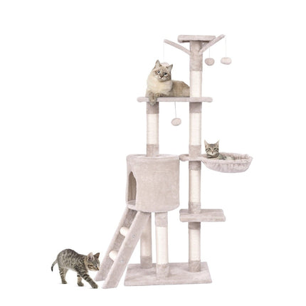 Cat Tree 140 cm with Platforms, Sisal Posts, Beige