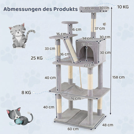 Cat Tree 158cm with Hammock and Scratching Posts
