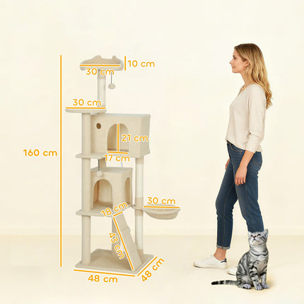 Cat Tree 160 cm with Hammock, Ladder, Cave, Sisal Posts