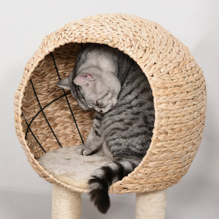 Cat tree with scratching post and cave, beige, 100 cm high