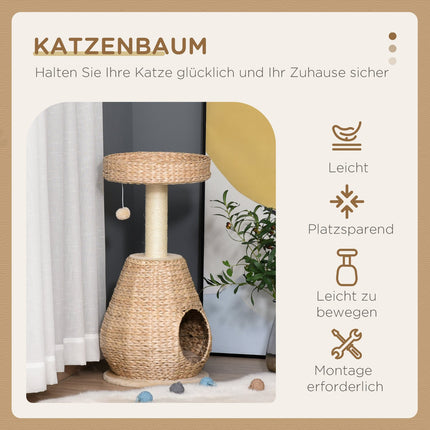 Cat tree with sisal scratching post and cave - yellow, 82.5 cm