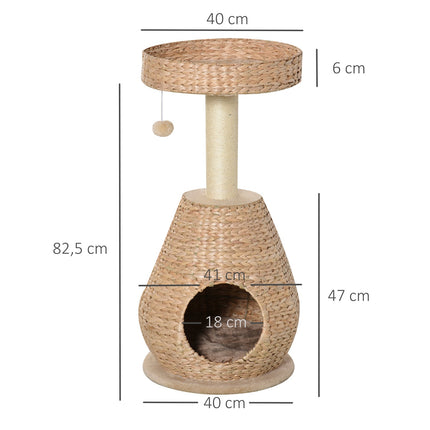 Cat tree with sisal scratching post and cave - yellow, 82.5 cm