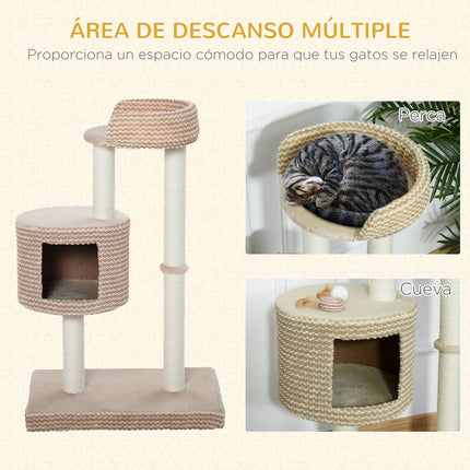 Cat tree with display platforms, beige/coffee, 61X41X96Cm