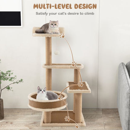Cat Tree Tower 90 cm, Rattan Mat, Scratching Posts