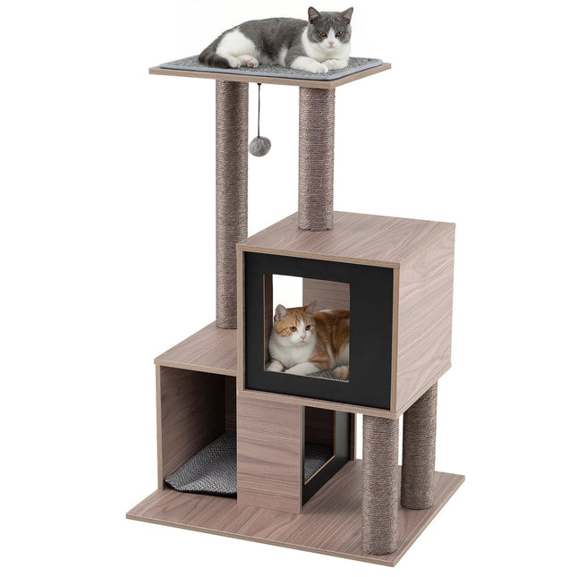 Cat Tree Tower with Sisal Posts, 2 Caves, 94 cm, Grey