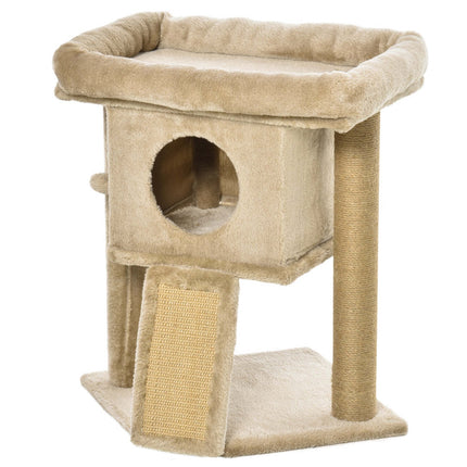Cat tree with jute scratching mat, plush perch and door hole
