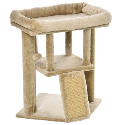 Cat tree with jute scratching mat, plush perch and door hole