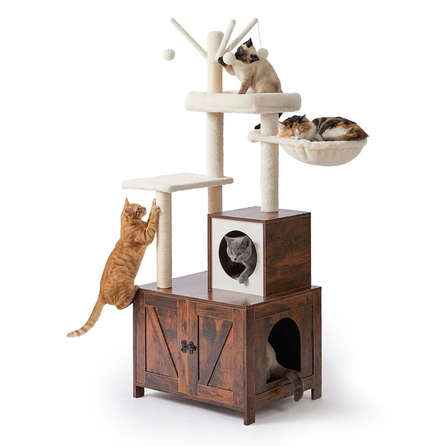 Krabpaal met kattenbak, 150 cm, sisalpalen
