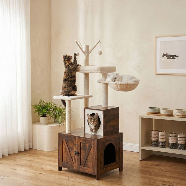 Krabpaal met kattenbak, 150 cm, sisalpalen