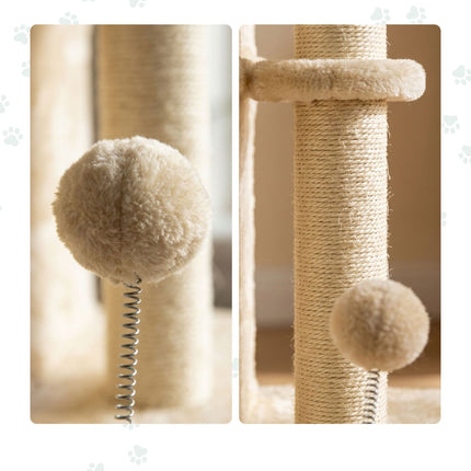 Cat Tree with 2 Caves & Bed, Beige, 71 cm
