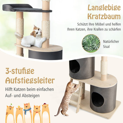 Cat Tree with 2 Caves, Plush Perch & Platform, 161 cm