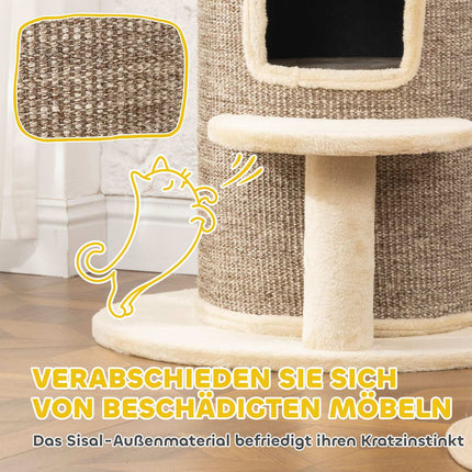 Cat Tree with 2 Levels, Jump Platform, Beige