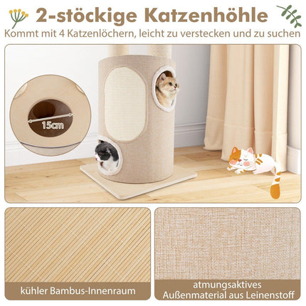 Cat Tree with 2-Story Condo, Hammocks, 58x58x187 cm