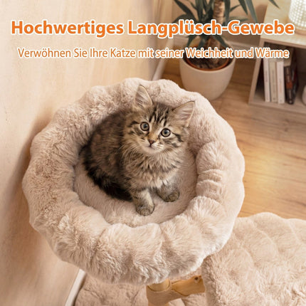 Cat Tree with 3 Plush Platforms, Jute Posts, 90 cm, Beige