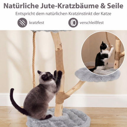 Cat Tree with 3 Plush Platforms, Jute Posts, 90 cm, Grey